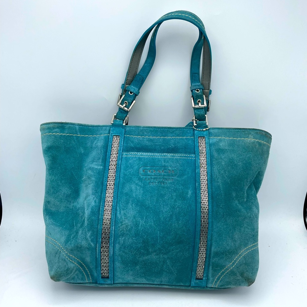 Coach suede leather handbag purse teal blue green